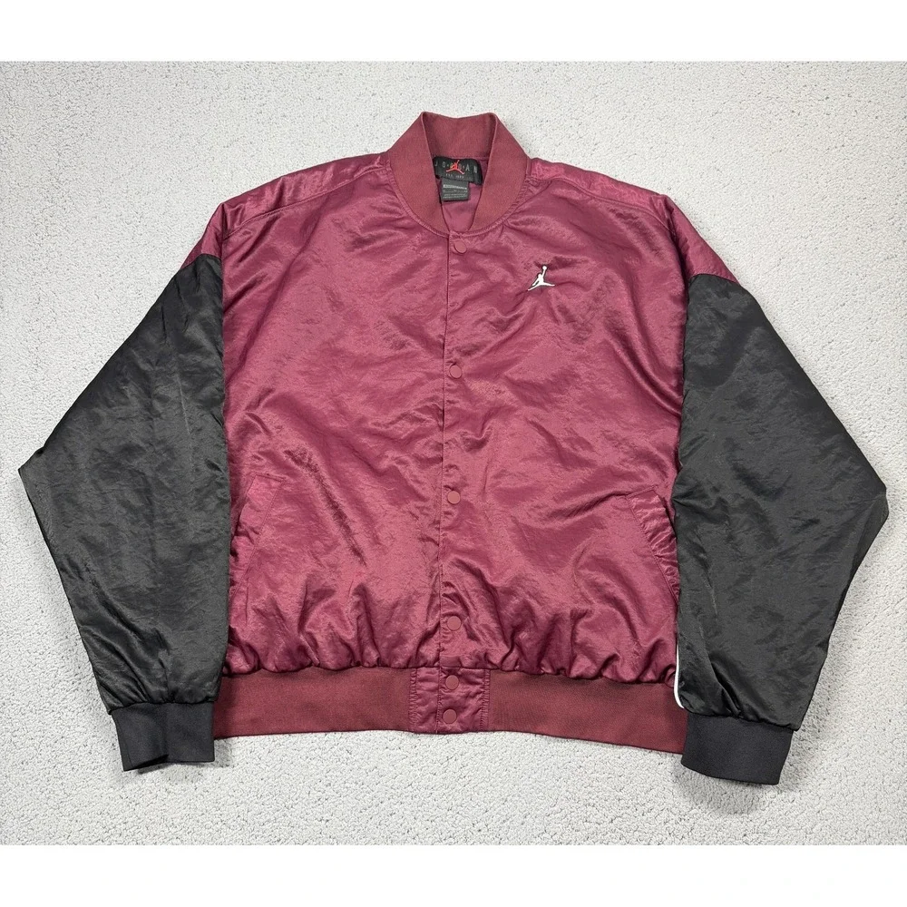 Jordan Flight Varsity Jacket Mens XL Oversized Red Black Snap Front DV1414-645
